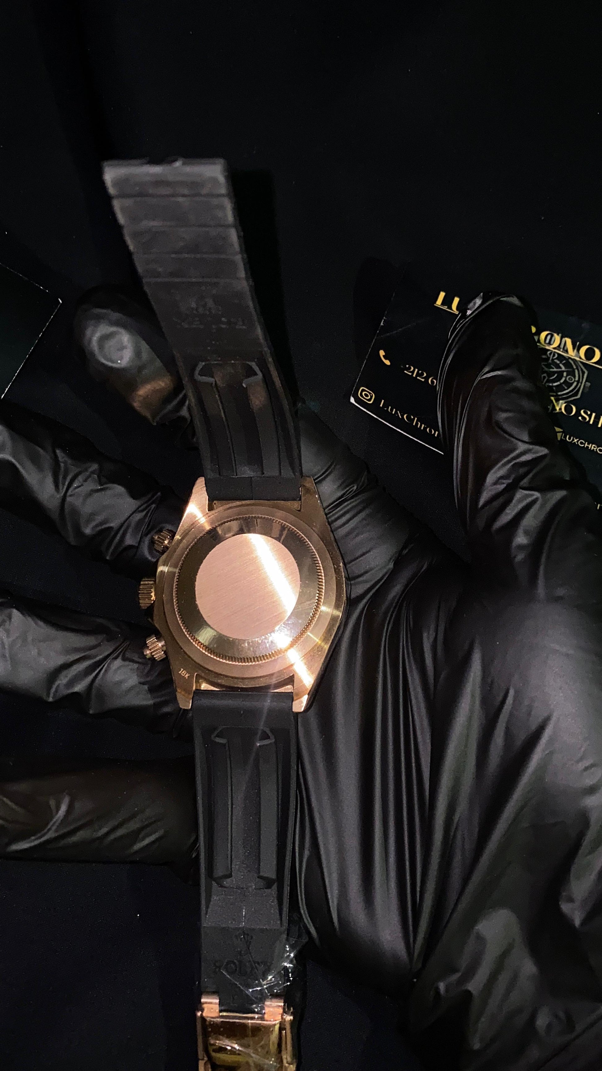 ROLEX COSMOGRAPH DAYTONA ROSE GOLD DIAL BLACK OYSTERFLEX